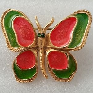 VTG Florenza Enameled Gold-plated Butterfly Brooch